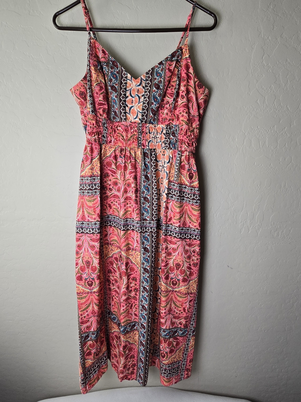 Old Navy Pink Paisley-Print Patchwork Spaghetti-Strap Cami Midi Dress Size Large